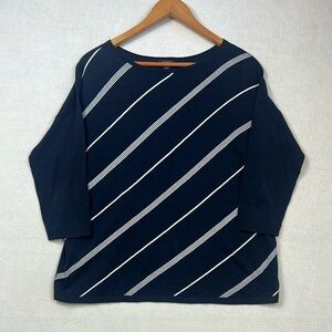 J. Jill Wearever Collection Women’s Medium Petite MP Top Blouse Navy/White